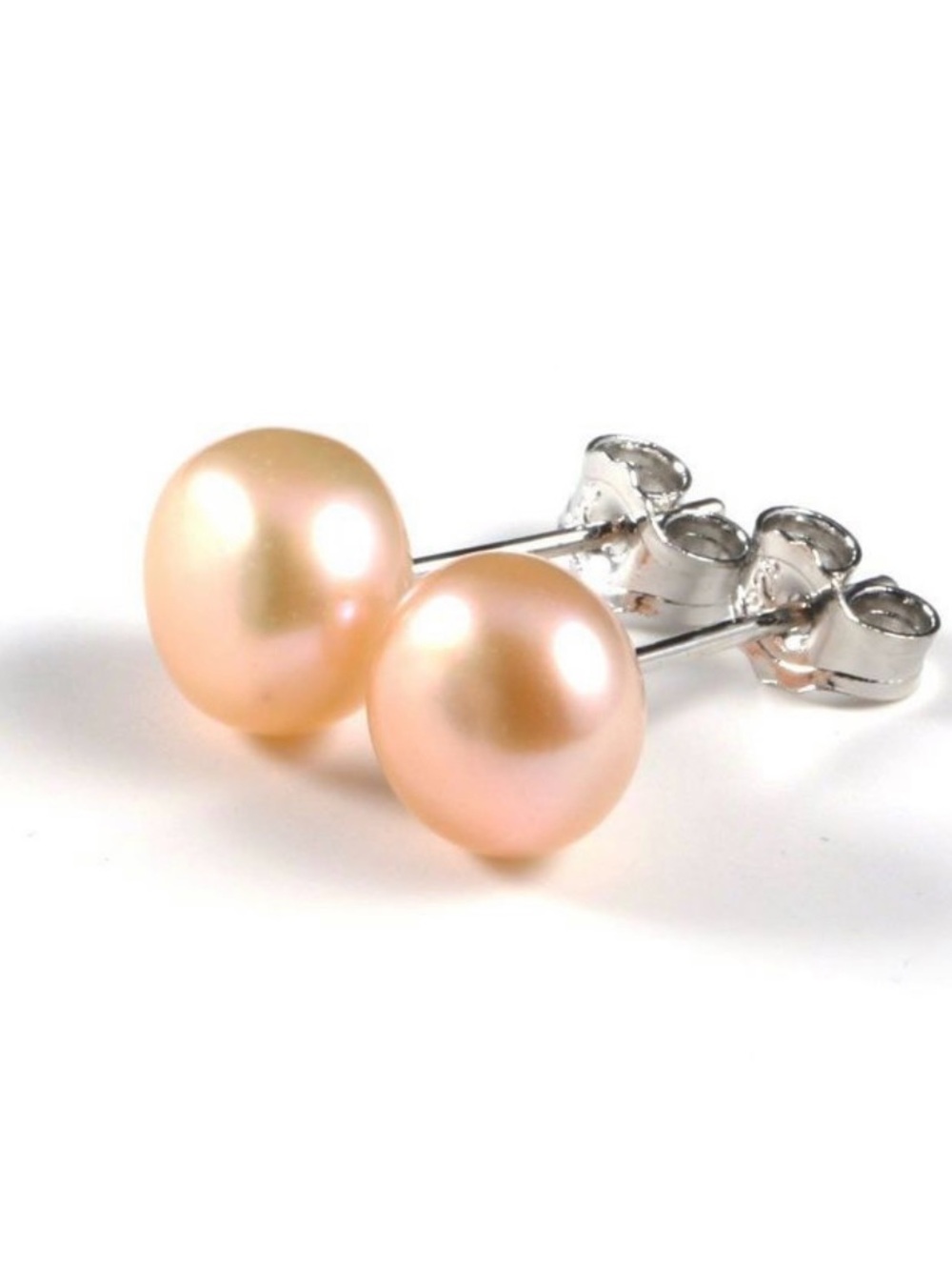 Peach Freshwater Pearl Stud Earrings - Unbranded